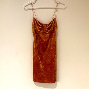 Urban Outfitters Small-Petite Body-con Crushed Velvet Dress in Orange Gold